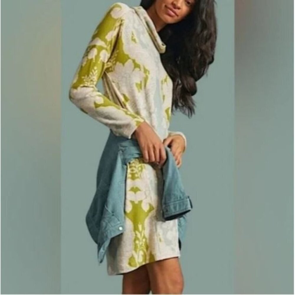 Anthropologie Saturday Sunday Dress Womens Medium Cozy Turtleneck Floral Boho